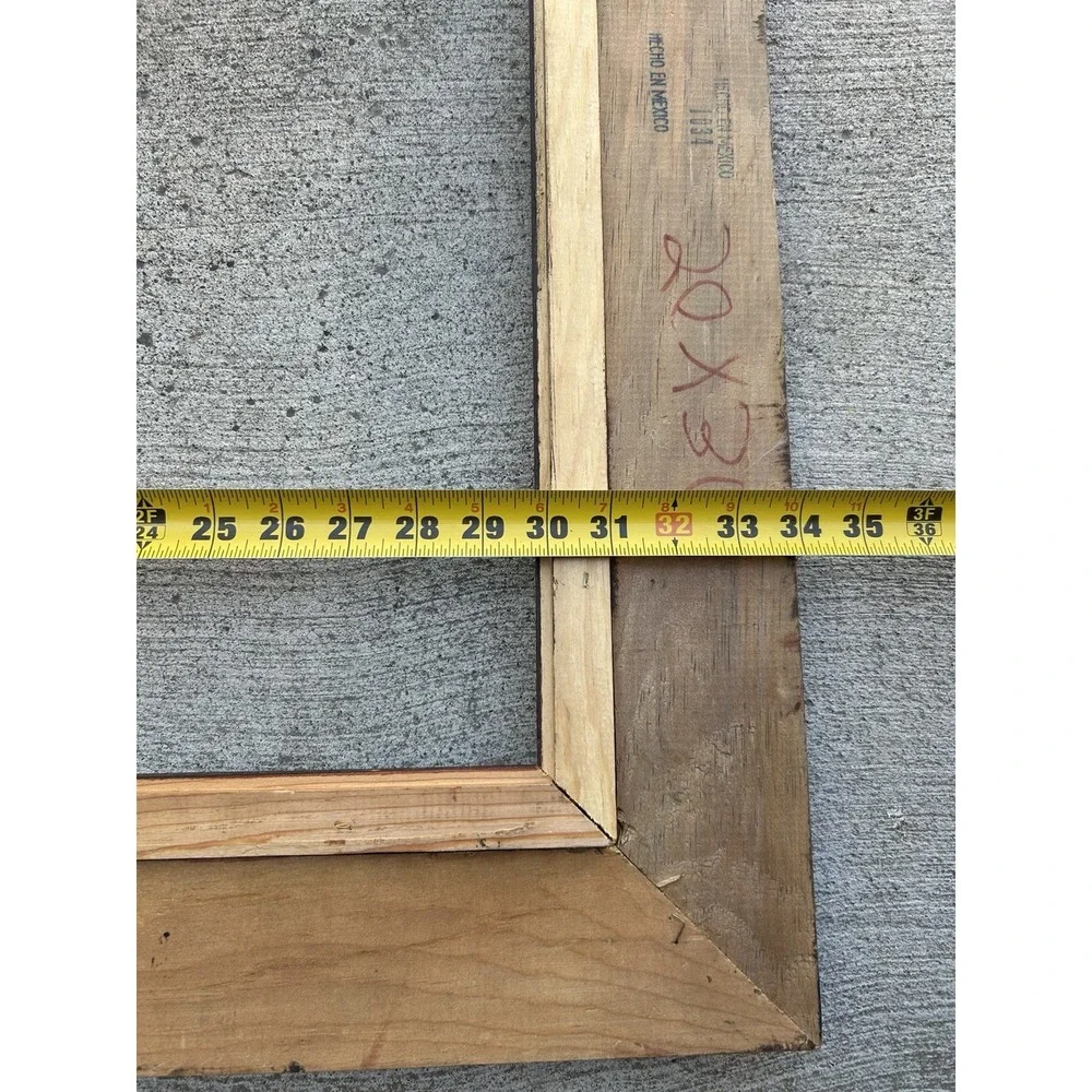 Vintage Dark Wood Linen Inlay Picture Frame 20x30 Opening Mexico